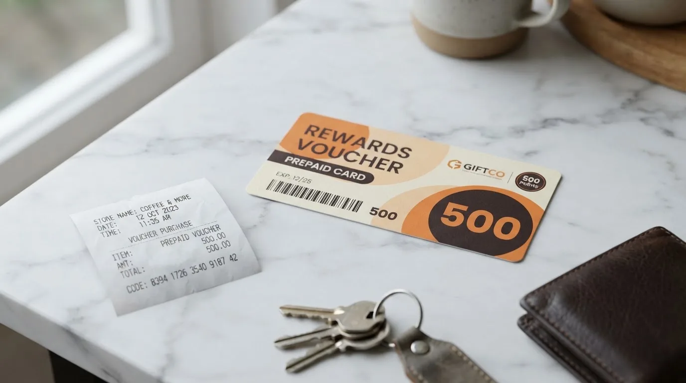 Předplacený Paysafecard voucher v hodnotě 500 Kč vedle účtenky s 16místným PIN kódem